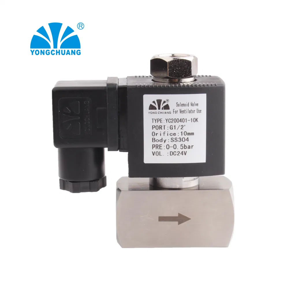 Air Silicone Stainless Steel Low Pressure Normally Open Ventilator Exhalation Solenoid Valve 24V